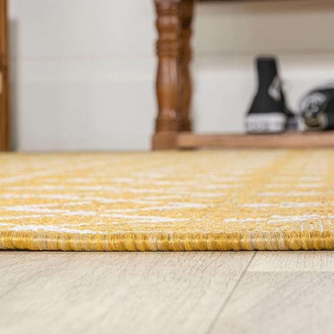 JONATHAN Y Moroccan Geometric Indoor Outdoor Area Rug 4X6 Yellow/Cream - Image 6