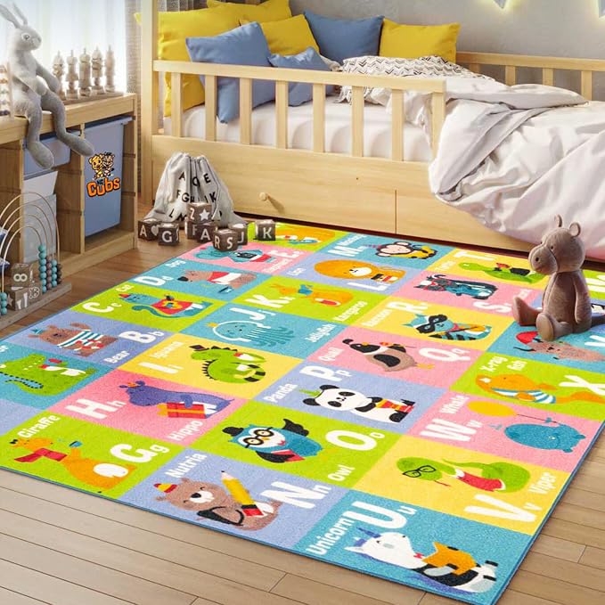 KC Cubs 3x5 ABC Alphabet Animal Rug – Educational Non-Slip Play Mat by KCCubsKidsHomeandFurnishing