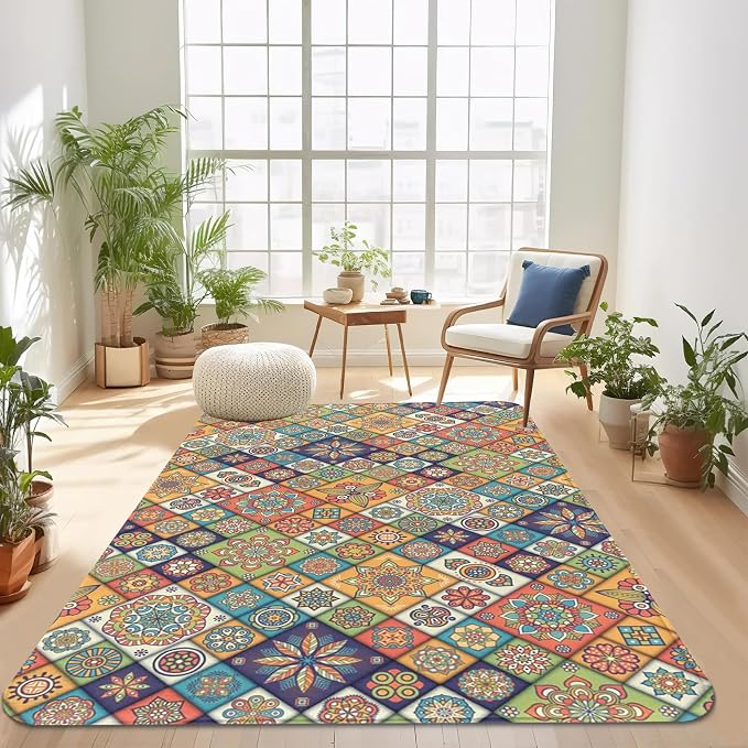 Colorful Mandala Floral Area Rug 5x7 Rust, Washable Large Rugs - Image 7