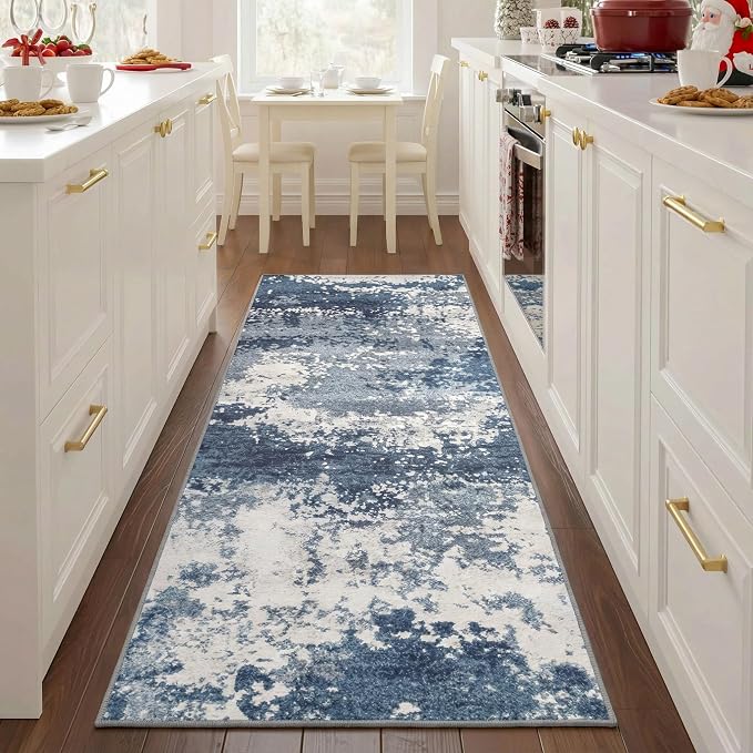 2x5 Blue Rug Runners for Hallways Kitchen Non Slip Washable Entryway Runner Rugs by Acapet