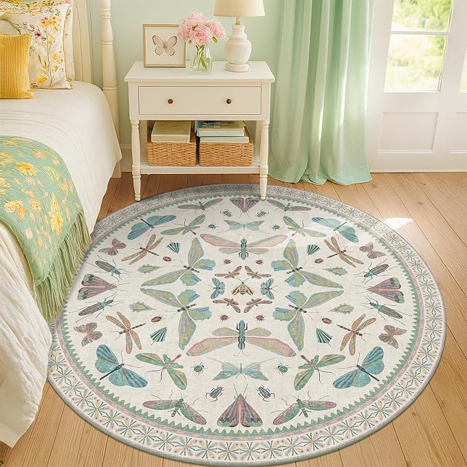Hazo Haus Green and Blue Insect 6ft Round Soft Rugs - Image 3