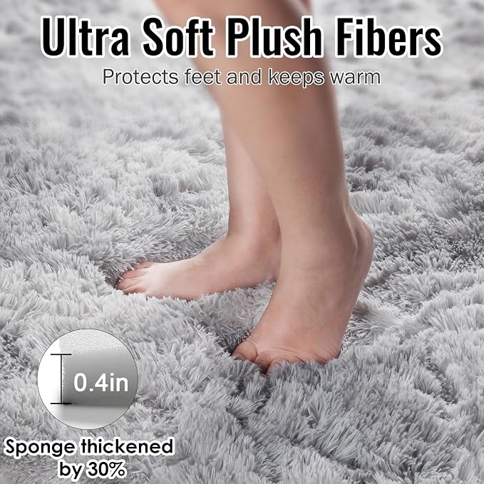PAGISOFE Light Grey Shaggy Abstract Area Rug 6x9 Feet, Plush Fluffy Rugs - Image 2