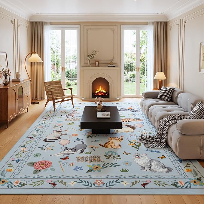 Unirea 9x12 Light Blue Grey Cat Area Rug - Image 8