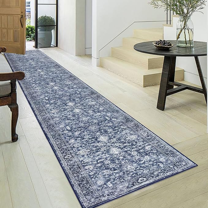 KILOCOCO Hallway Runner 2.6x18 Rug Runner Printed Vintage Floral Washable by Kilococo