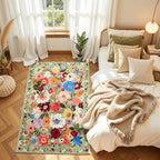 Floral Machine Washable Rug Green, 3x5 Rug Non Slip Soft Bedroom Rugs - Image 2