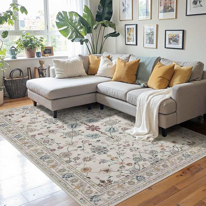 Rugxara Floral Rug for Entryway Bedroom, 3x5 Washable Area Rug, Vintage Boho - Image 9