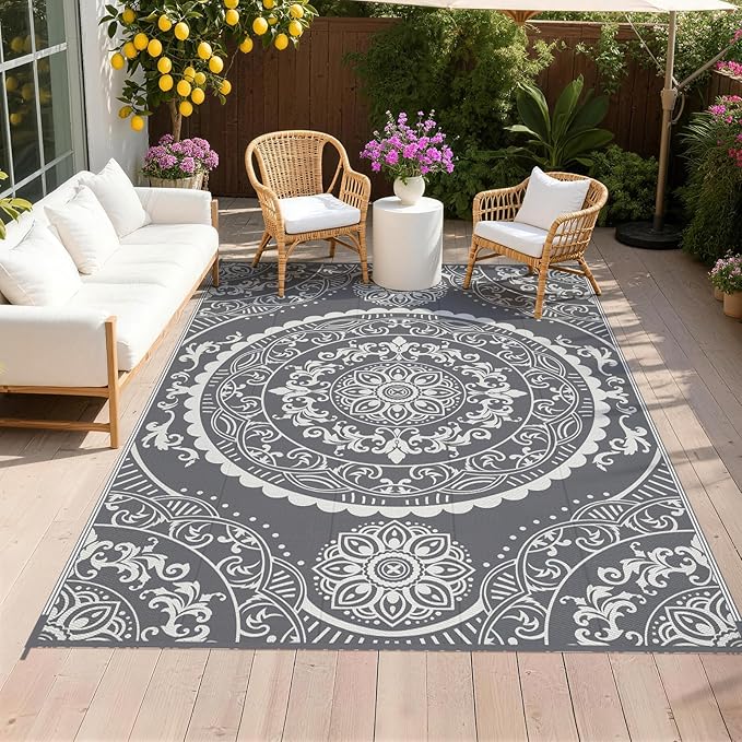 Pauwer Waterproof Outdoor Rug 6x9, Reversible Plastic Straw Patio Camping Rug by Pauwer