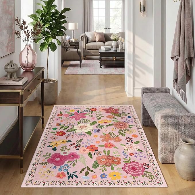 Latte&Fog Pink 4x6 Washable Rug - Image 5