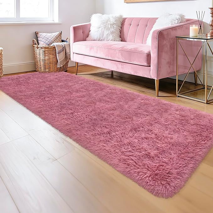 Soft Runner Rug for Bedroom Living Room, 2x8 ft Fluffy Blush Pink Rug for - Image 2