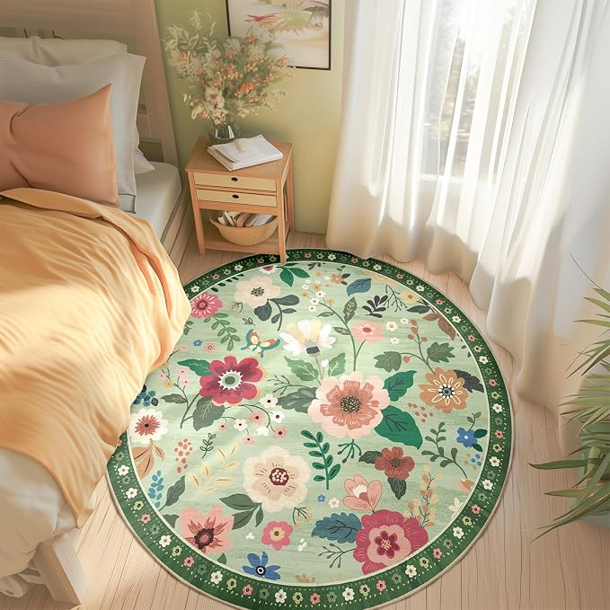 RELEANY Floral 4ft Area Rugs Washable Print Boho Cute Carpet Non Slip Flower - Image 6