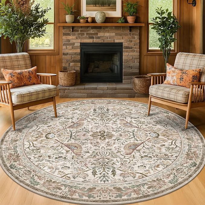 Washable 5ft Area Round Rug for Living Room by HazoHaus
