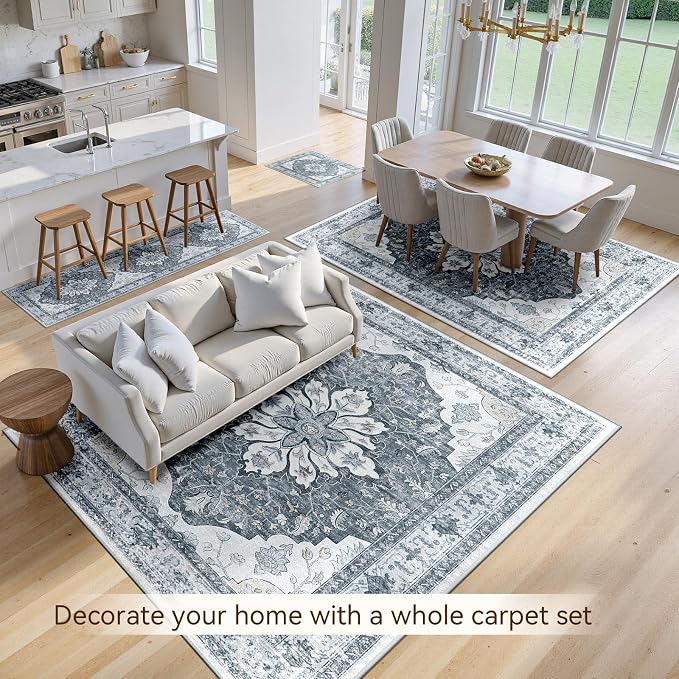 RELEANY Area Rugs 5'x8' Washable Non-Slip, Floral Vintage Distress Medallion - Image 6