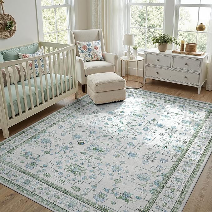 DCX Green 4x6 Rug, Kid & Pet Friendly by DCXWashableRug