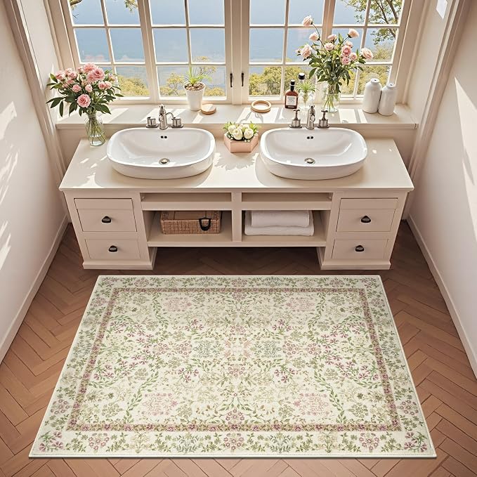 jinchan Zenith Floral 3x5 Area Rug Machine Washable Soft Low-Pile Non-Slip - Image 4