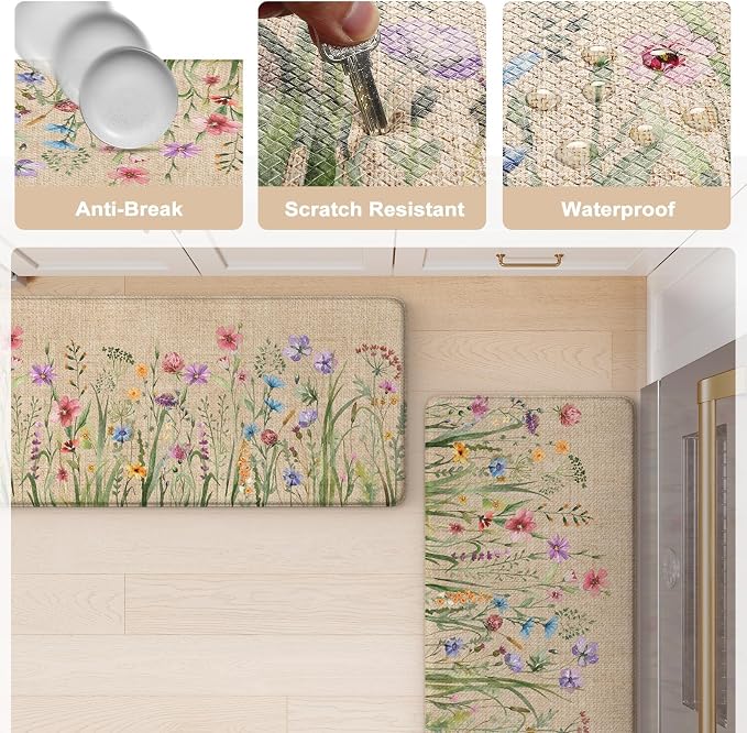 KIMODE Kitchen Mats for Floor Anti Fatigue, Boho Flower Kitchen Rug, Cushioned - Image 6