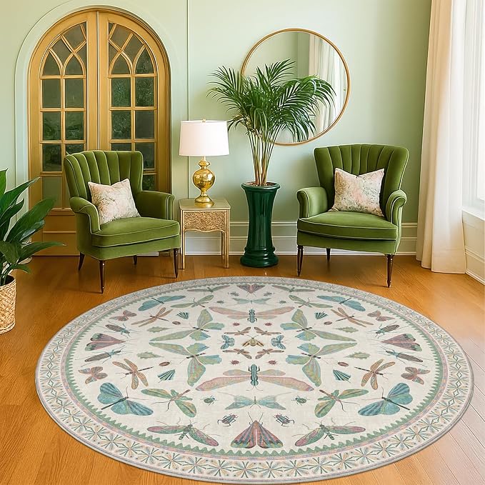 Hazo Haus Green and Blue Insect 6ft Round Soft Rugs - Image 9