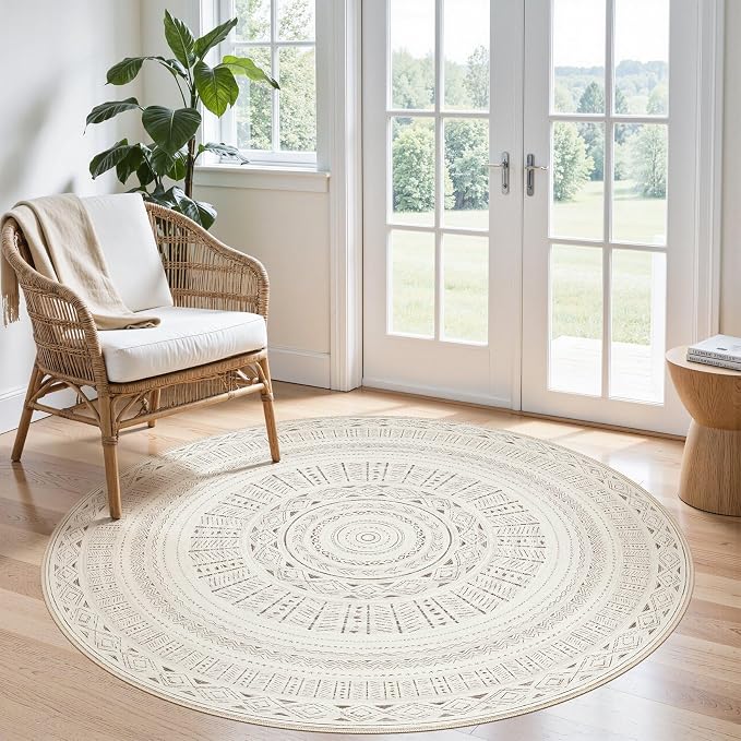 cotiled 5x5 Round Area Rugs Living Room Rug: Washable Boho Rugs by COTILED