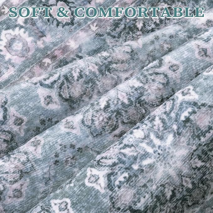 SERISSA Boho 8x10 Area Rugs Blue Grey, Washable Vintage Floral Large Living - Image 4