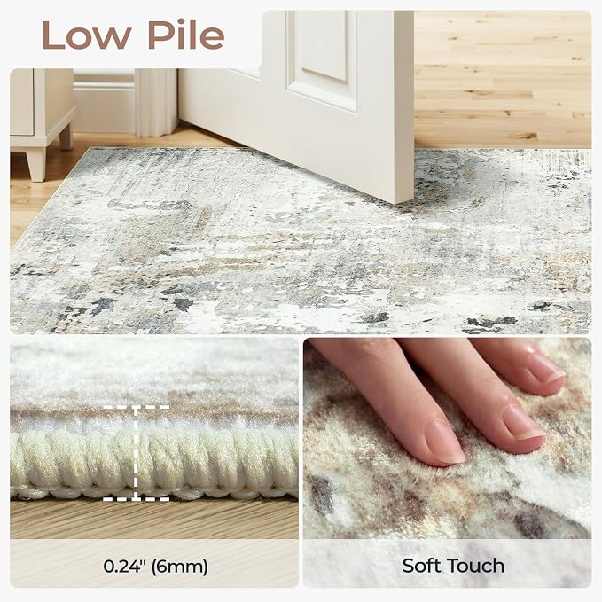 10x14 Area Rugs for Living Room, Abstract Neutral Large Washable Rug, Indoor - Image 2