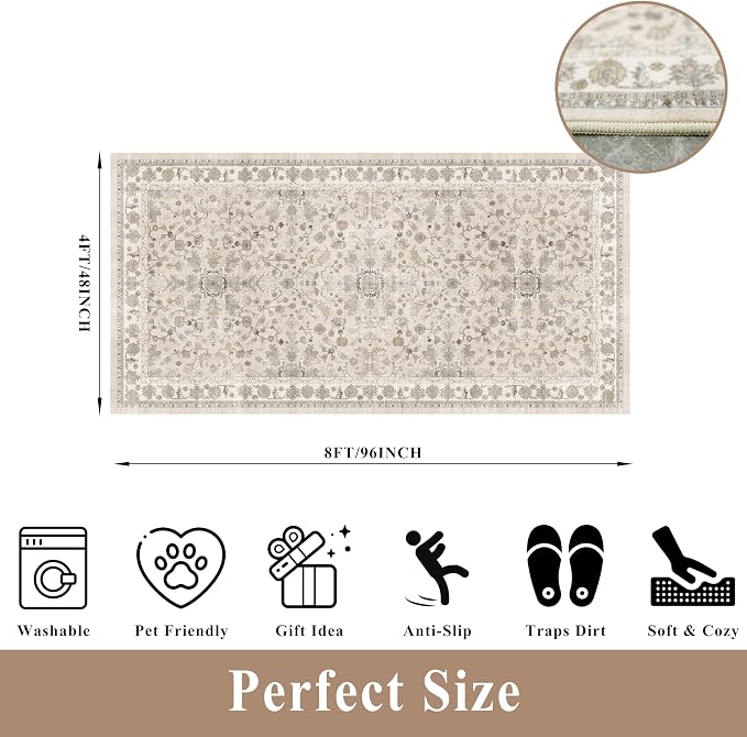 4x8 Rug Washable for Entryway Kitchen – Non-Slip Rubber Backed Area Rug for - Image 2