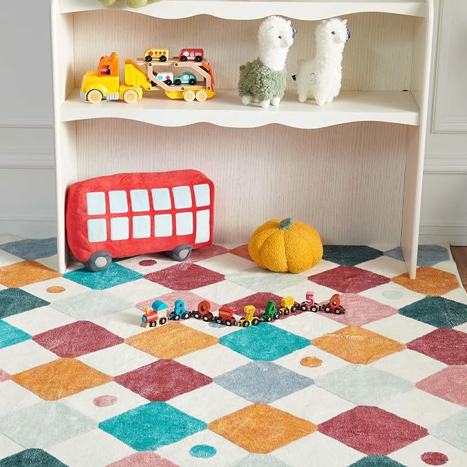 jinchan Macy 3x5 Area Rug for Kids Room Modern Colorful Checkered Diamond - Image 9