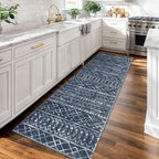KUTA Moroccan Washable Runner Rug, 2x7 Non-Slip Vintage Navy Blue Boho Hallway - Image 2