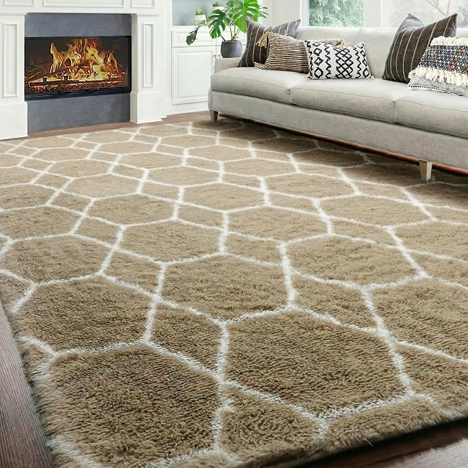 ONASAR 7x9 Area Rugs for Living Room Bedroom, Large Fluffy Beige and White - Image 6