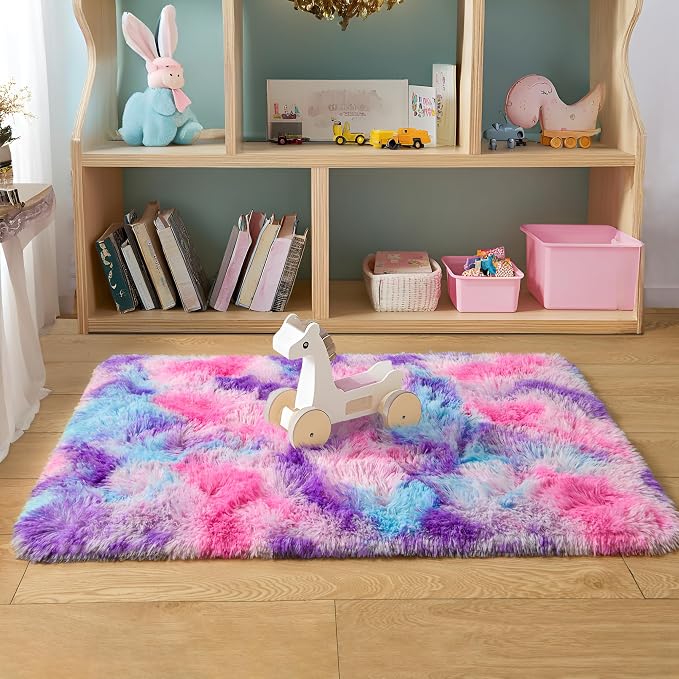 Tepook Soft Rainbow Rug for Girls Room, Cute Fluffy Girls Bedroom Rugs by Tepook