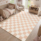 GarveeHome Checkered Blush Beige Neutral Nursery Kids Playroom 4x6 Washable Rug - Image 3