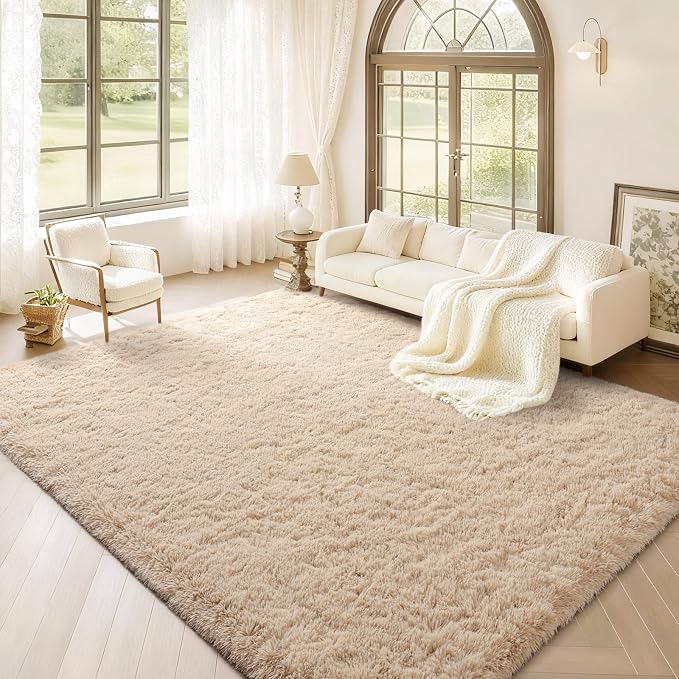BENRON Fluffy Rugs for Living Room 6x9 Light Tan, Washable Large Area Rugs for - Image 3