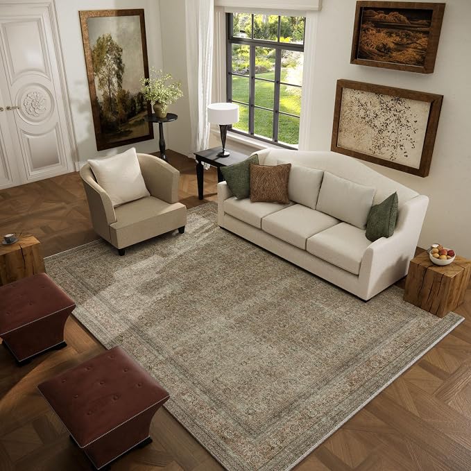 Washable Area Rugs for Living Room: 5x7 Bedroom Rug Boho Vintage Rugs Stain - Image 2