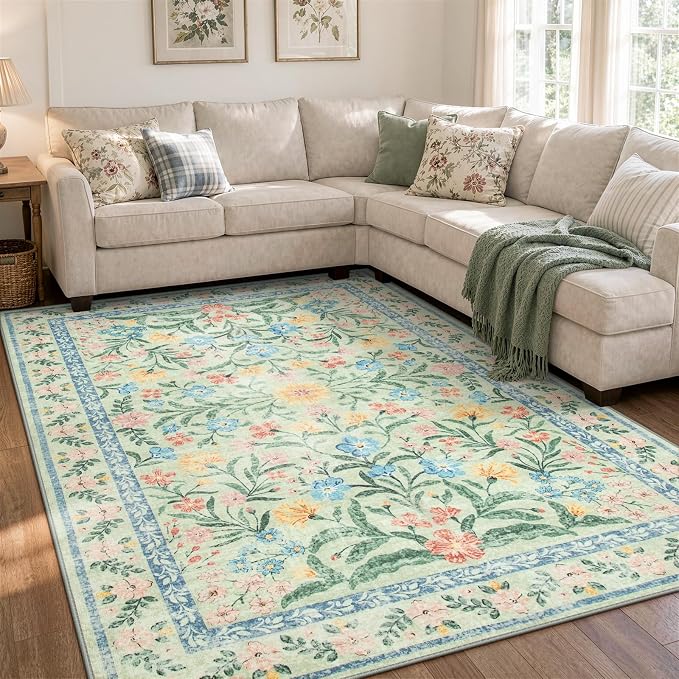 Wonnitar Machine Washable 5x7 Area Rug, Boho Floral Rugs by Wonnitar