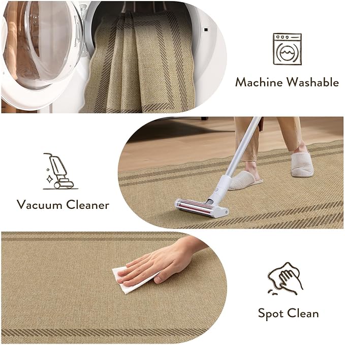 LIVEBOX Scalloped Washable 8x10 Rug, Easy Jute Tan Rug - Image 6