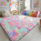 Rainbow Fluffy Kids Rugs for Girls Bedroom, Unicorn Room Decor Aesthetic by Amdrebio