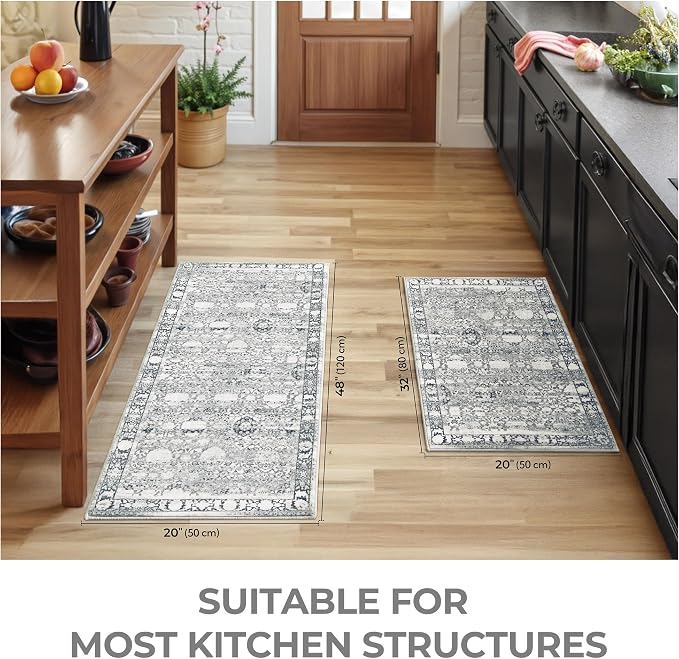 GRANNY SAYS Boho Kitchen Rug Sets of 2, Non Slip Washable Faux Wool Kitchen Mats - Image 2