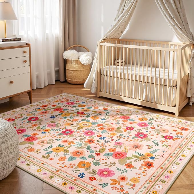 9x12 Area Rugs for Living Room Vacuum-Friendly Machine Washable Area Rug Flower - Image 6
