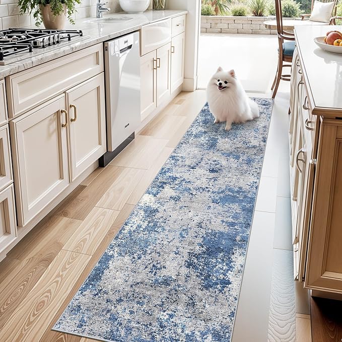 2x8 Washable Non-Slip Hallway Runner Rug – Modern Coastal Abstract Neutral by BYYVOORugsforYourHome