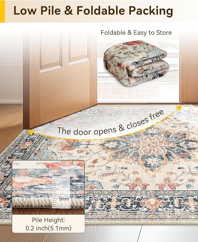 RELEANY Area Rugs Runner 3'x7' Washable Non-Slip, Floral Vintage Distress - Image 6
