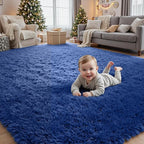 4x6 Area Rugs for Living Room Rug: Soft Fluffy Shag Blue Rugs for Bedroom - Image 9