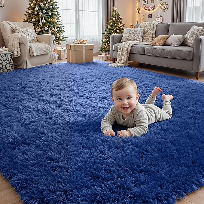 4x6 Area Rugs for Living Room Rug: Soft Fluffy Shag Blue Rugs for Bedroom - Image 9