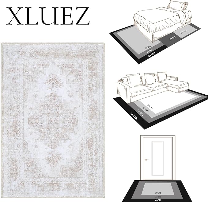 XLUEZ Area Rug 8x10 Living Room Rug, Machine Washable Vintage Distressed - Image 8