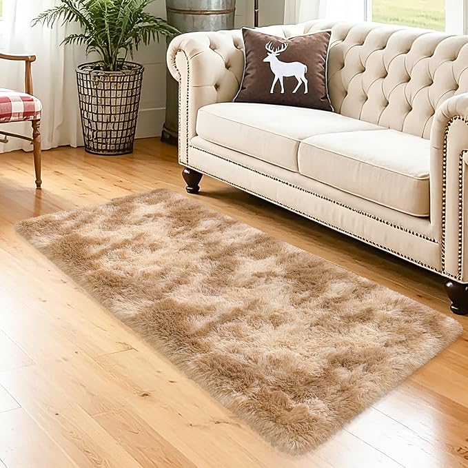 2x5 Feet Beige Fluffy Runner Rug - Image 2