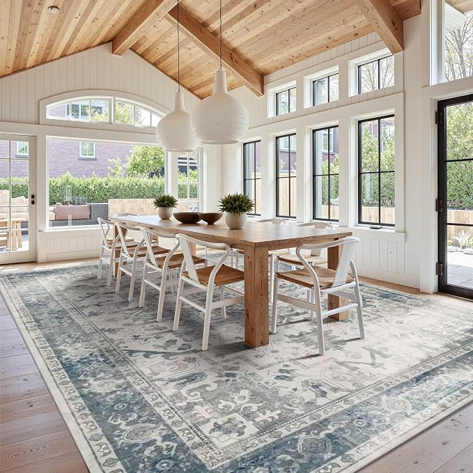 Rugxara 10x14 Extra Large Washable Area Rug, Soft Neutral Vintage Boho Rug - Image 4