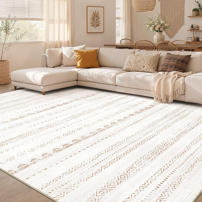 Nakagishi 7x10 Area Rug Living Room: Washable Boho Large Neutral Soft Farmhouse by NakagishiAreaRug