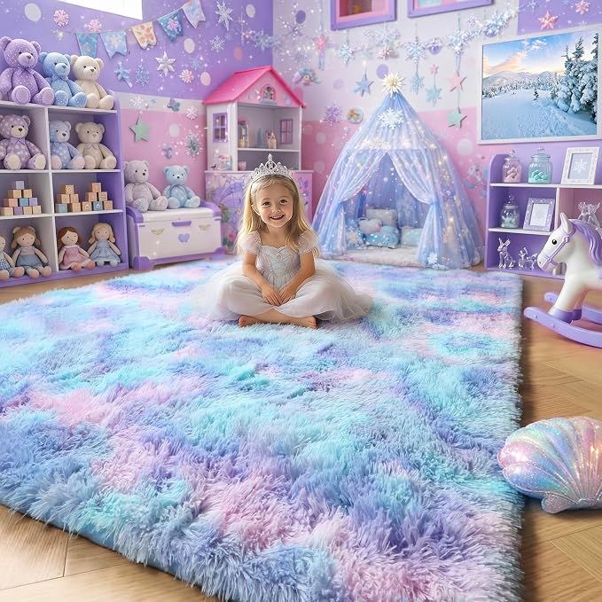 Amdrebio Blue Purple Rainbow Rugs by Amdrebio