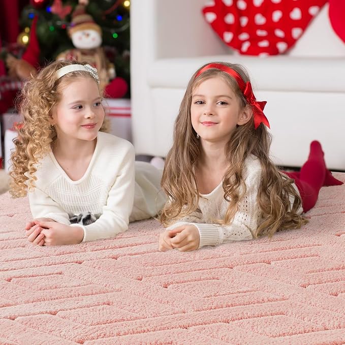 6x9 Pink Washable Area Rug for Girls Bedroom Living Room, Modern Geometric Shag - Image 3