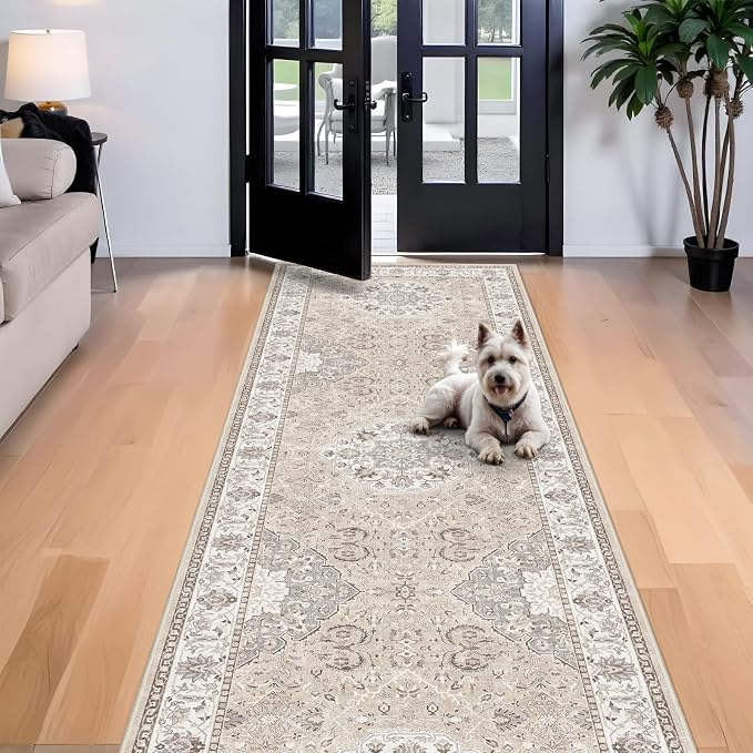 Washable 4x12 Wide Hallway Runners: 12ft Vintage Soft Runner Rug - Image 2