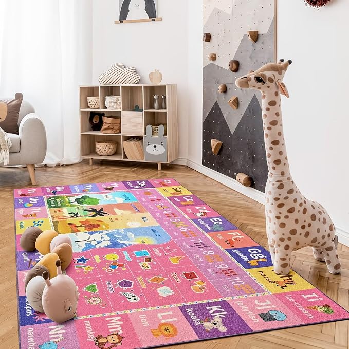Macgace ABC Kids Rug for Playroom, 4x6 Pink Purple Washable Classroom Area Rugs - Image 4