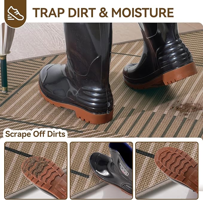 Front Door Mat 17''x30'', Non Slip Absorbent Dirt Resist Washable Low-Profile - Image 2