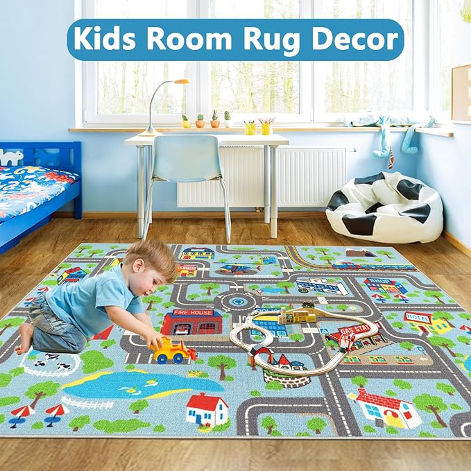 Capslpad Kids Rug Educational Play Rug 6.6' x 5' Traffic Road Kids Car Mat - Image 7